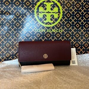 Tory Burch Emerson Colorblock Wallet on a Chain Crossbody Bag Port Black Gold